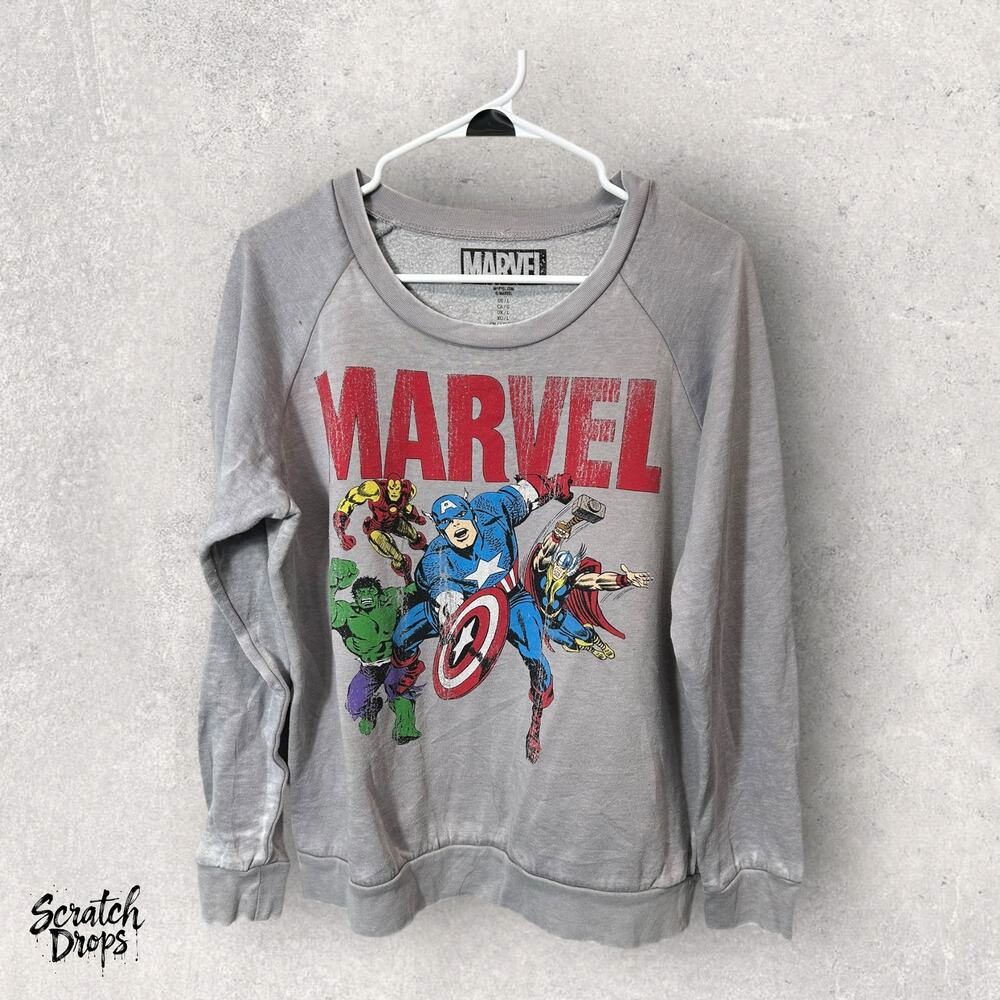 Marvel Avengers Large Gray Sweatshirt CaptainAmerica Iron Man Hulk Thor Pullover